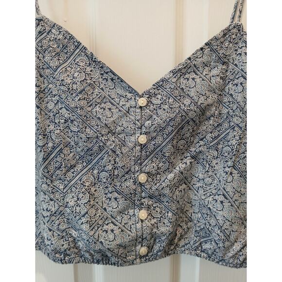 American Eagle Floral Crop Tank Top Blue White Womens Size Med Cottage Peasant - Picture 3 of 10